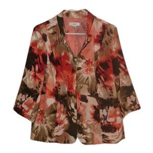 CJ Banks Women’s 1X BROWN PINK Blazer Suit Jacket Art To Wear FULL ZIP